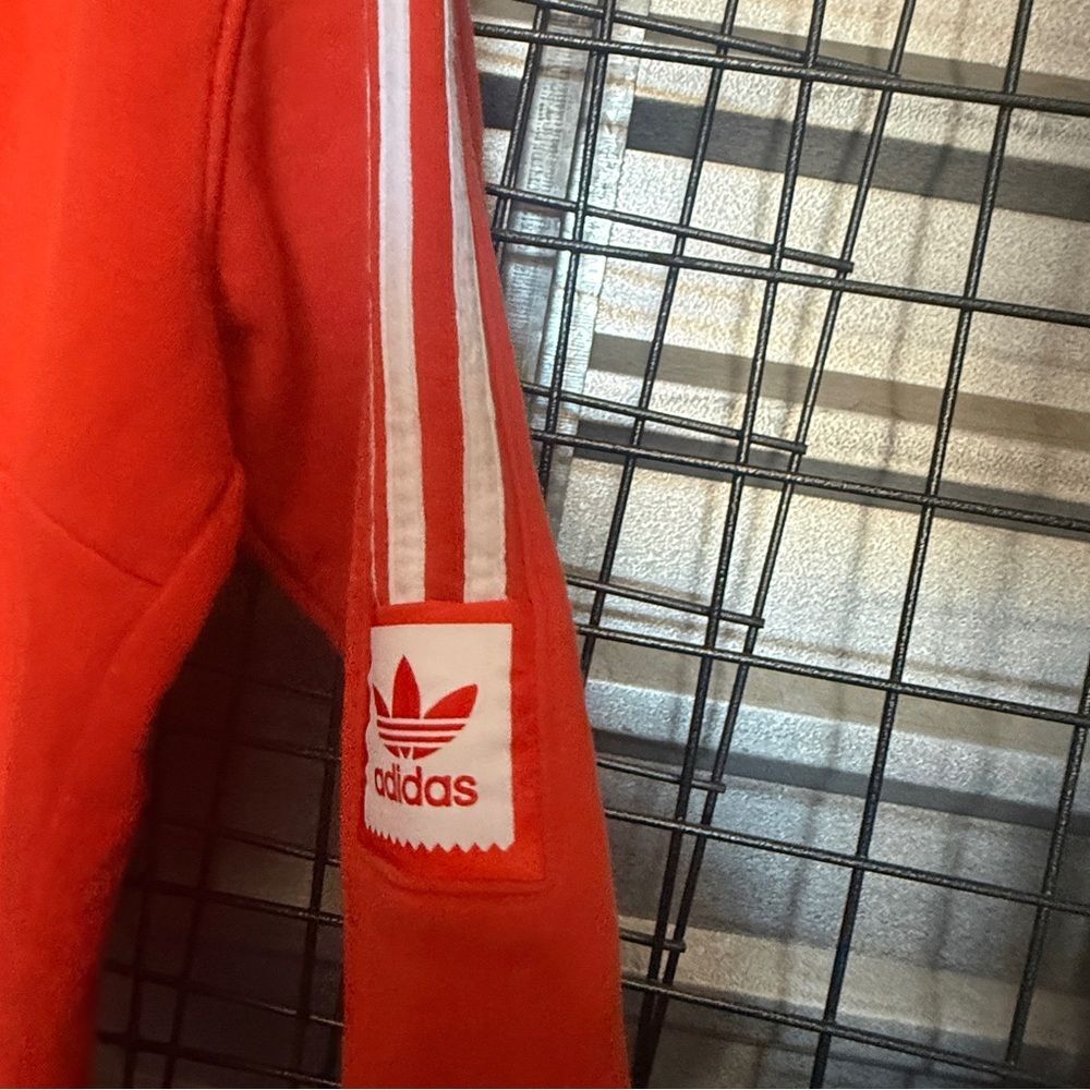 Adidas Hoodie orange White Stripes womens medium m hooded pullover A8 - Picture 4 of 8